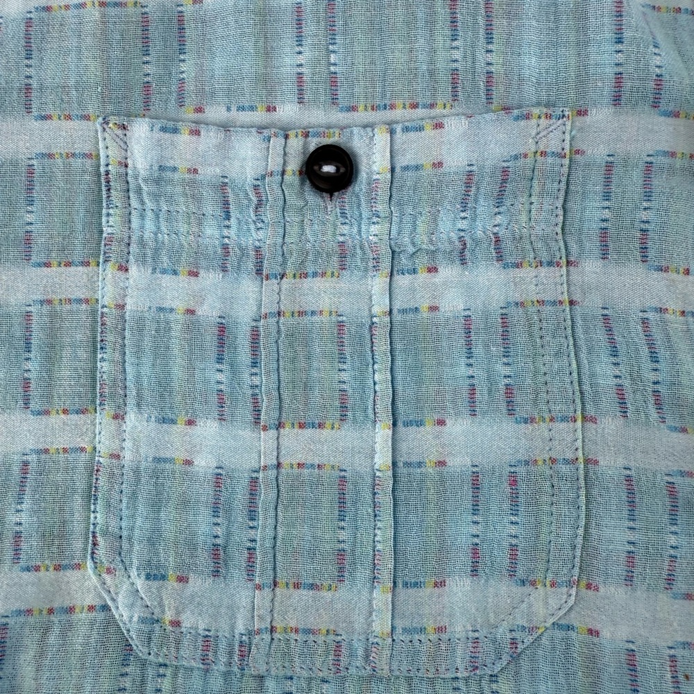 Carbon 2 Cobalt  Men’s Blue Sea‎ Change Chambray Patchwork Madras Gauze size M - Picture 7 of 14